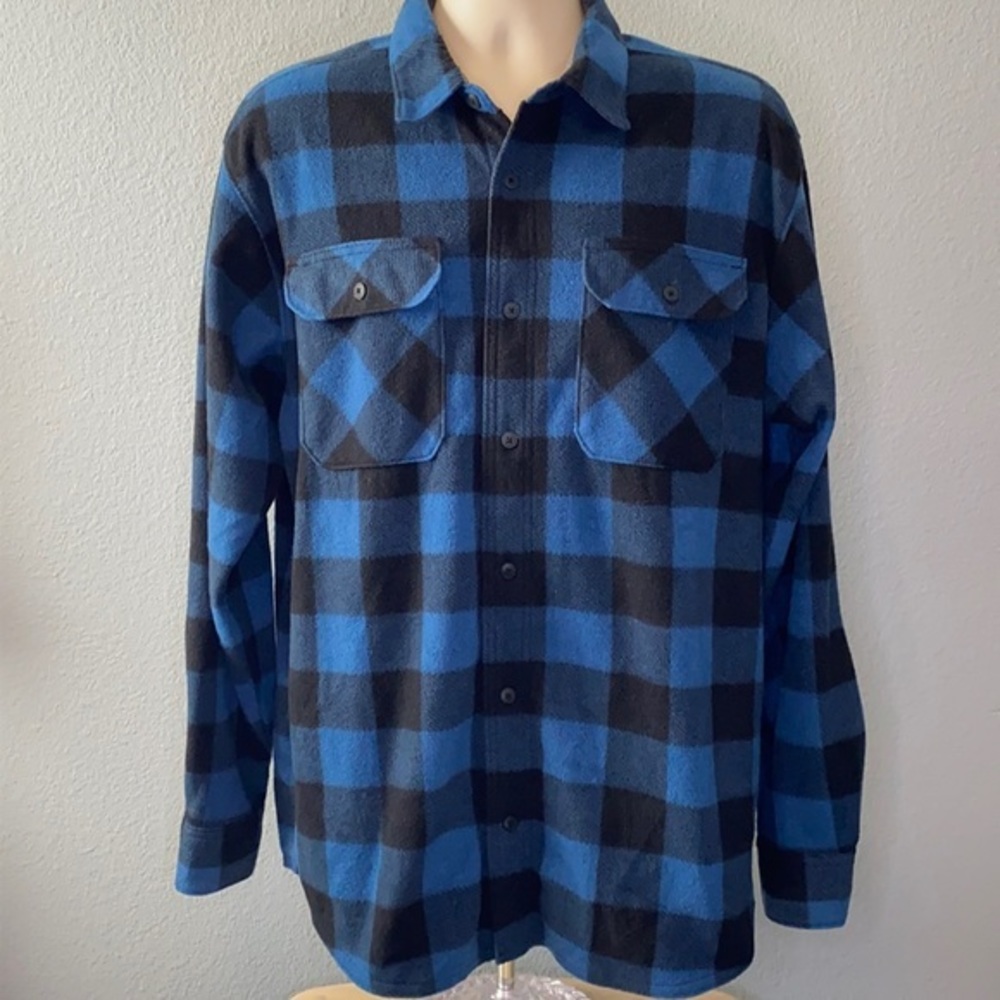 Wrangler Fleece Buffalo Plaid‎ Blue Black Button Up Shirt